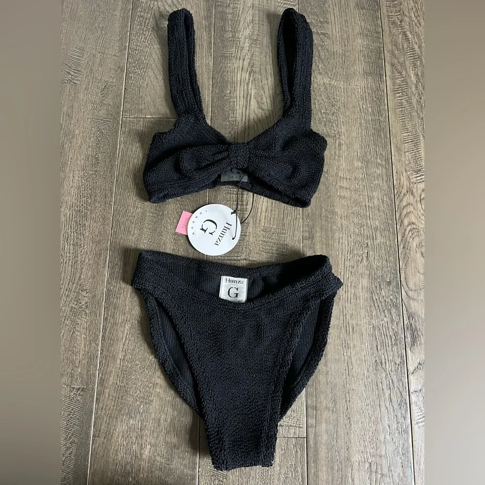 Hunza G Bonnie 2pc Bikini Set Black Swimwear OS NWT 255$ - Picture 11 of 12